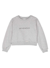 GIVENCHY GREY CROPPED SWEATSHIRT WITH GLITTER LOGO PRINT AND 4G MOTIF IN COTTON GIRL