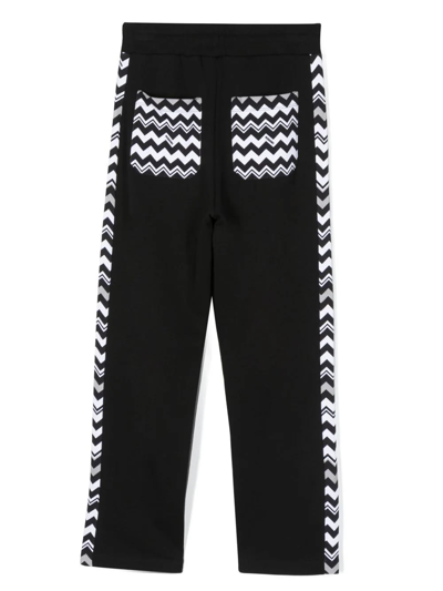 Missoni Kids' Zig-zag Print Cotton-fleece Track Pants In Black