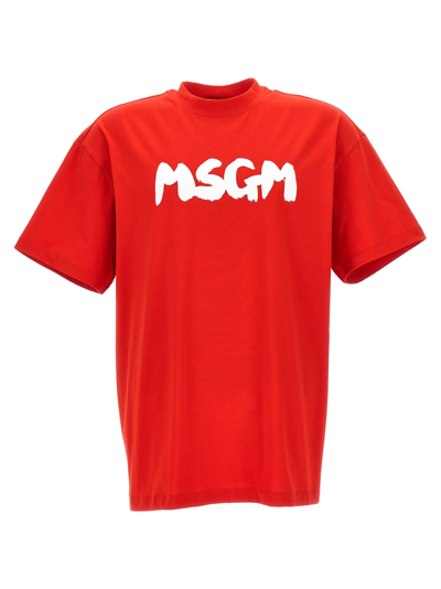 Msgm Logo T-shirt In Rosso