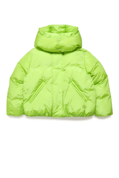 Mm6 Maison Margiela Kids' Hooded Padded Jacket With Logo In Green