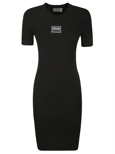 Versace Jeans Couture Black Ribbed Mini Dress In 899