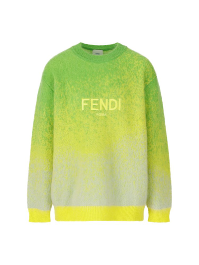 Fendi Kids Logo Embroidered Crewneck Jumper In Yellow