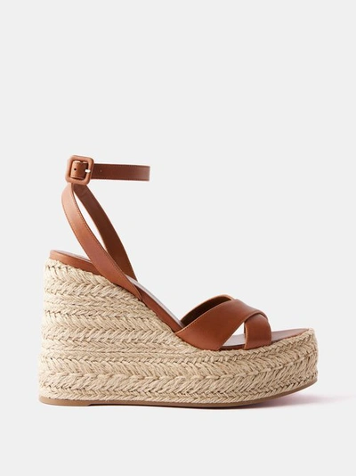 Christian Louboutin Mariza Zeppa Crisscross Red Sole Espadrille Sandals In Brown