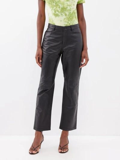 Proenza Schouler White Label Straight-leg Leather Trousers In Schwarz