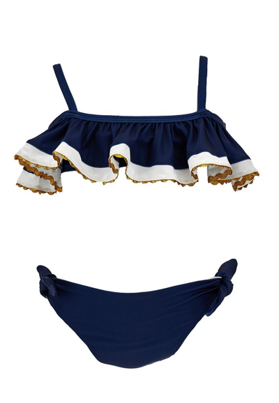 Monnalisa Kids' Logo Ruffled Bikini Set In Blue