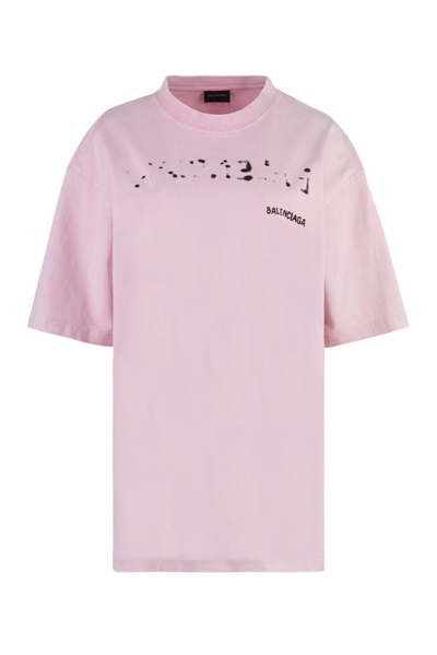 Balenciaga Oversized Printed Stretch-cotton Jersey T-shirt In Pink