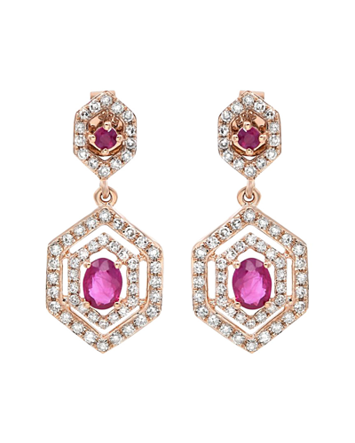 Diana M. Fine Jewelry 14k Rose Gold 1.51 Ct. Tw. Diamond & Ruby Earrings