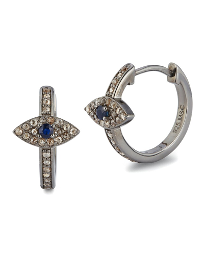 Banji Jewelry Silver 0.58 Ct. Tw. Diamond & Sapphires Evil Eye Huggie Earrings