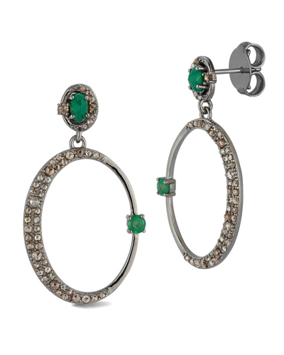 Banji Jewelry Silver 2.45 Ct. Tw. Diamond & Emeralds Drop Earrings