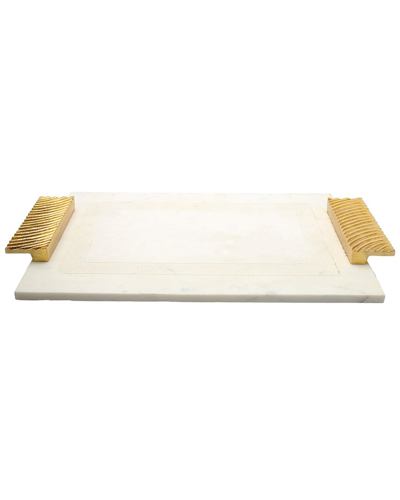 Alice Pazkus Marble Tray With Embossed Handles In Gold