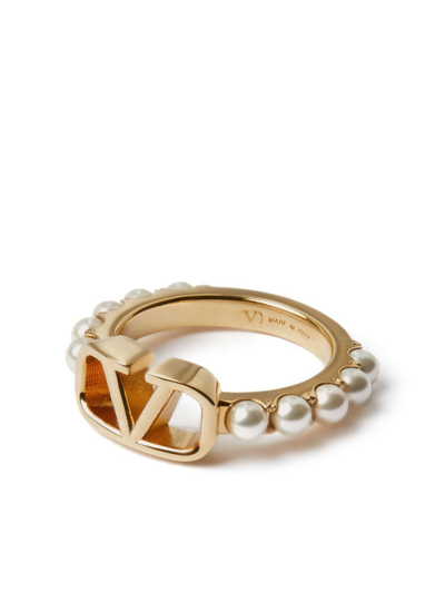 Valentino Garavani Vlogo Signature Crystal Pearl Ring In Gold