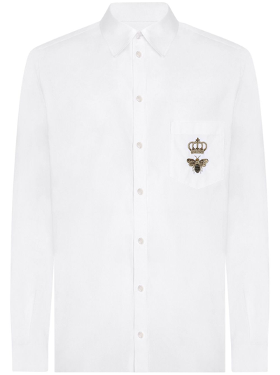 Dolce & Gabbana Logo-embroidered Cotton Shirt In White