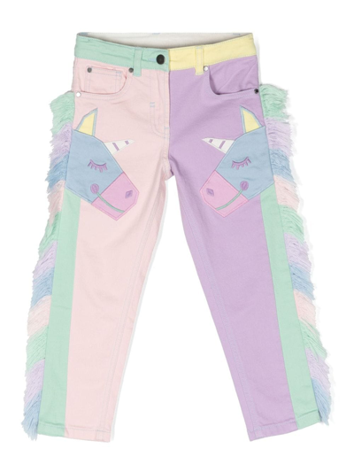 Stella Mccartney Kids' Unicorn-print Colour-block Jeans In Pink