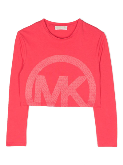 Michael Kors Kids' Logo-print Long-sleeved Cotton T-shirt In Pink