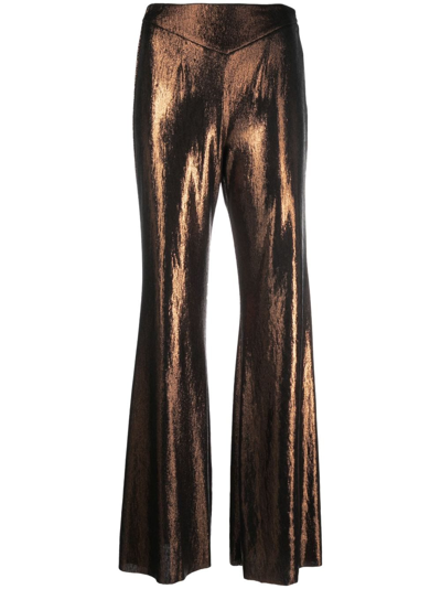 Forte Forte Metallic-finish Wide-leg Trousers In Brown