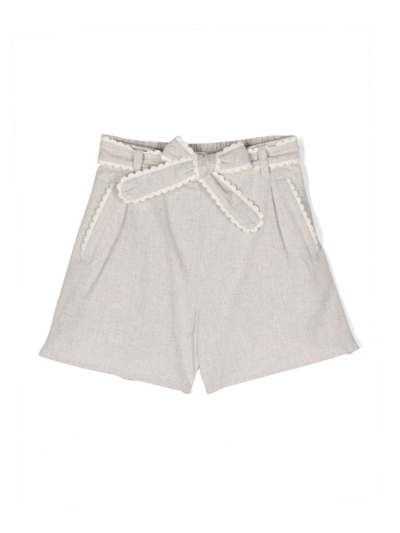 Chloé Kids' Belted Cotton Shorts In Neutrals