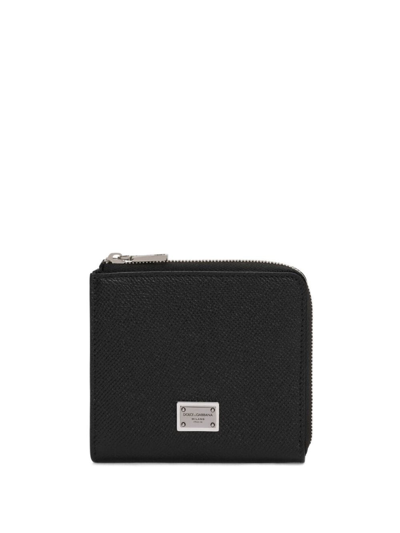 Dolce & Gabbana Logo-plaque Leather Wallet In Black