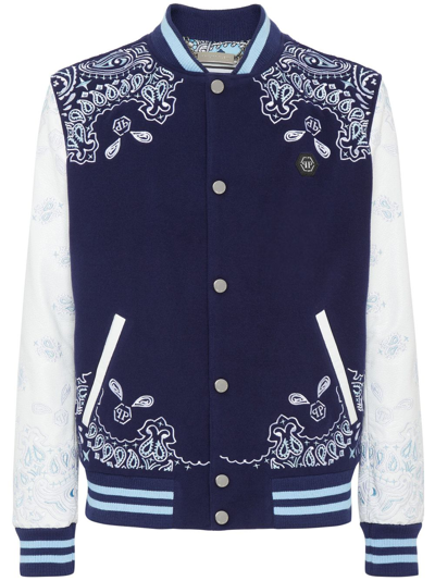 Philipp Plein Paisley-print Bomber Jacket In Blue