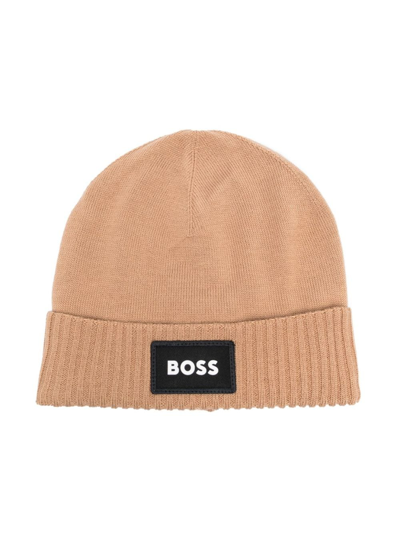 Bosswear Kids' Embroidered-logo Beanie Hat In Neutrals