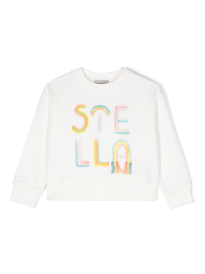 Stella Mccartney Kids' Rainbow Logo-print Organic-cotton Sweatshirt In White