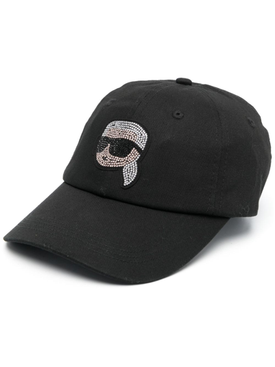 Karl Lagerfeld Ikonik Rhinestone-embellished Baseball Cap In Black