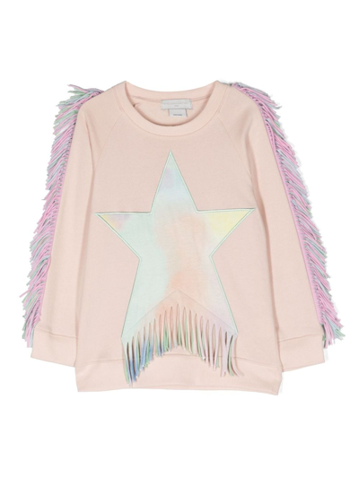 Stella Mccartney Kids' Star-patch Frayed Sweatshirt In Pink