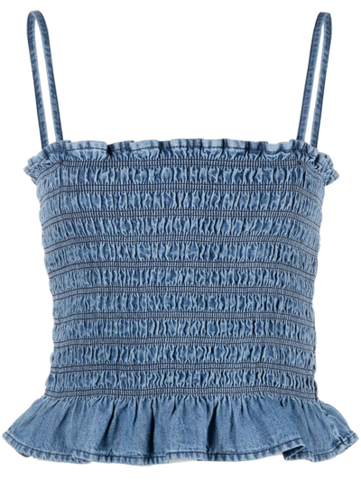 Marant Etoile Daline Cotton Denim Crop Top In Light_blue