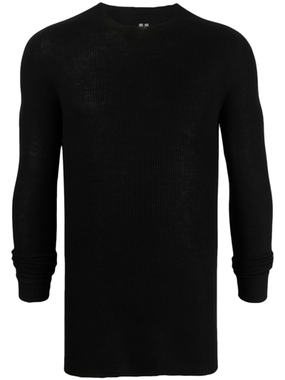 Rick Owens Ls Fine-knit Hooded Jumper In Black