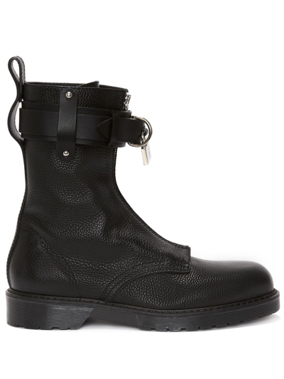 Jw Anderson Lock Leather Combat Boots In Black