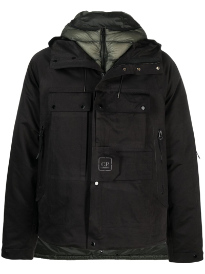 C.p. Company Layered Zip-up Hooded Jacket In Black