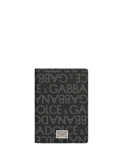 Dolce & Gabbana Logo-plaque Jacquard Cardholder In Black