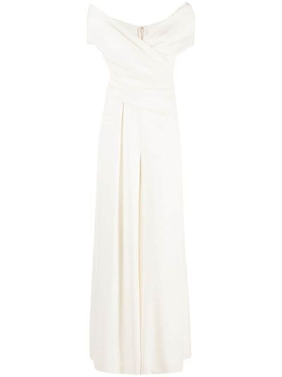 Talbot Runhof Draped Crepe Jumpsuit In White