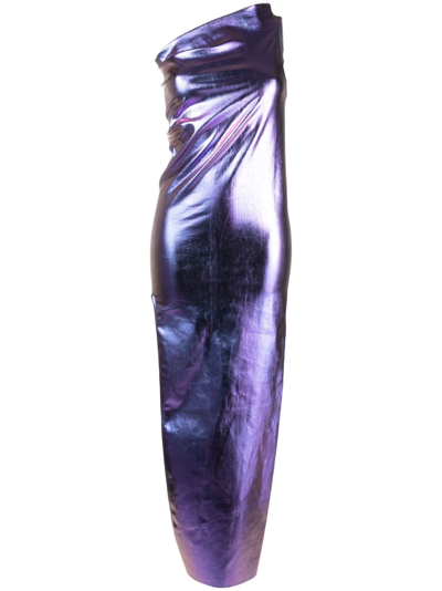 Rick Owens Athena One-shoulder Denim Maxi Dress In Purple