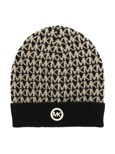 Michael Kors Kids' Logo-plaque Monogram Knitted Hat In Black