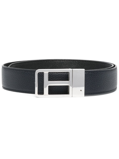 Tom Ford Logo-buckle Leather Belt In Darknavyblack