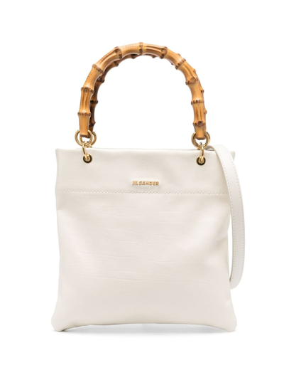 Jil Sander Bamboo-handle Leather Tote Bag In White