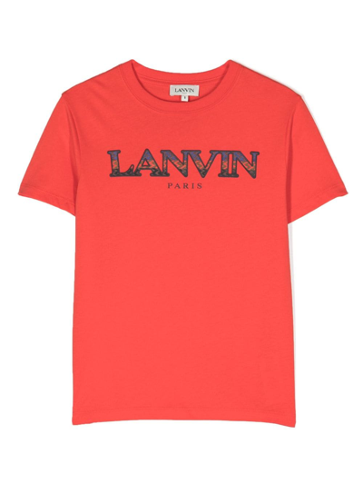 Lanvin Enfant Kids' Curb Logo-embroidered T-shirt In Red