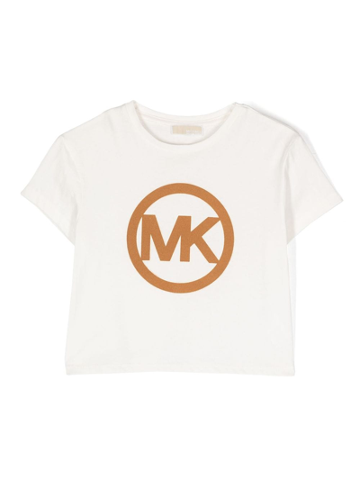 Michael Kors Kids' Logo印花棉平纹针织t恤 In Ivory