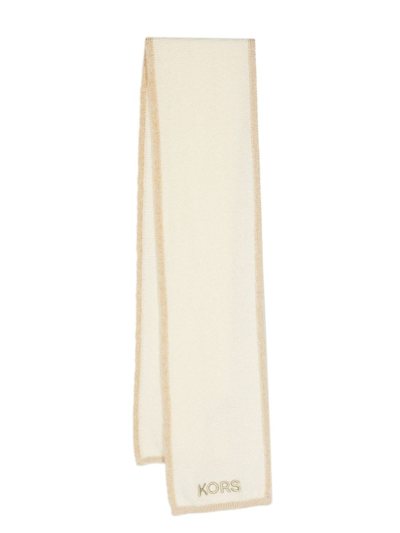 Michael Kors Kids' Embroidered-logo Knit Scarf In Neutrals