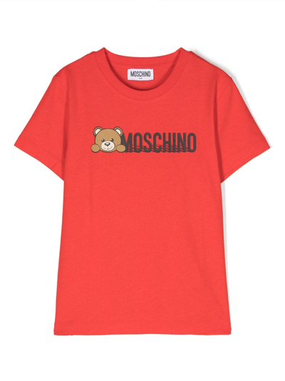 Moschino Kids' Logo-print Cotton T-shirt In Red