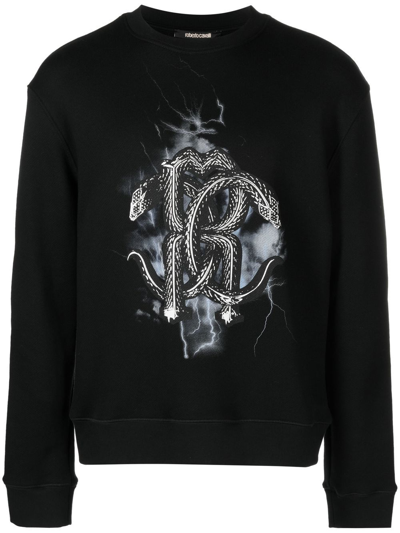 Roberto Cavalli Mirror Snake-print Sweatshirt In Black