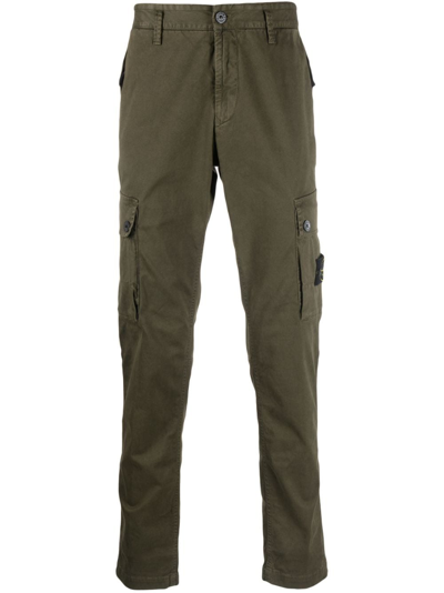 Stone Island Compass-motif Cotton Cargo Pants In Olive