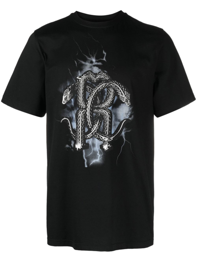 Roberto Cavalli Mirror Snake-print T-shirt In Black