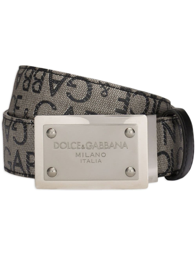 Dolce & Gabbana Logo-plaque Jacquard Belt In Neutral