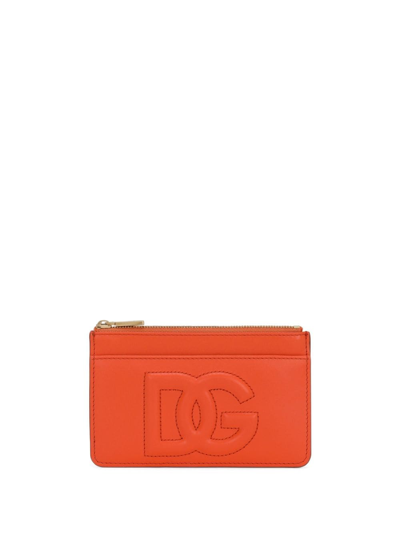 Dolce & Gabbana Dg-logo Zipped Leather Wallet In Orange