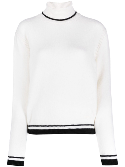 Msgm Stripe-edge Wool-blend Jumper In White