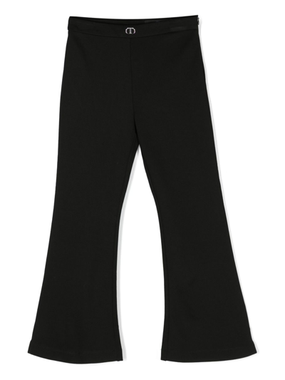 Twinset Kids' Logo-plaque Flared Trousers In Black