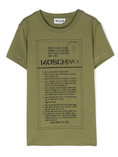 Moschino Kids' Label-print Cotton T-shirt In Green
