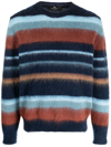 Etro Striped Mohair Knit Crewneck Sweater In Blue