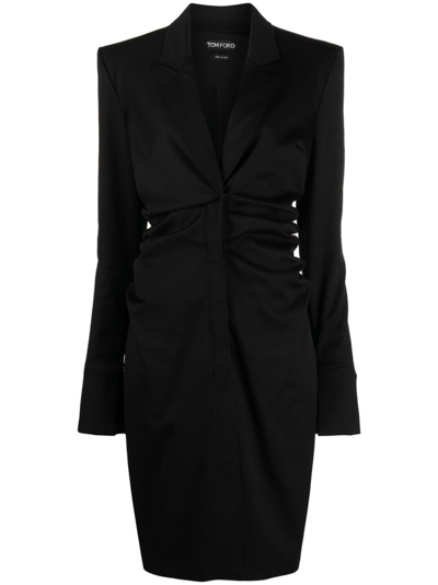 Tom Ford Chest-pocket Long-sleeve Midi Dress In Black